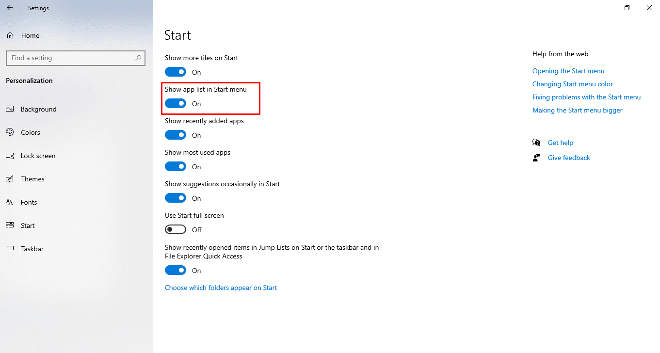 parts of start menu windows