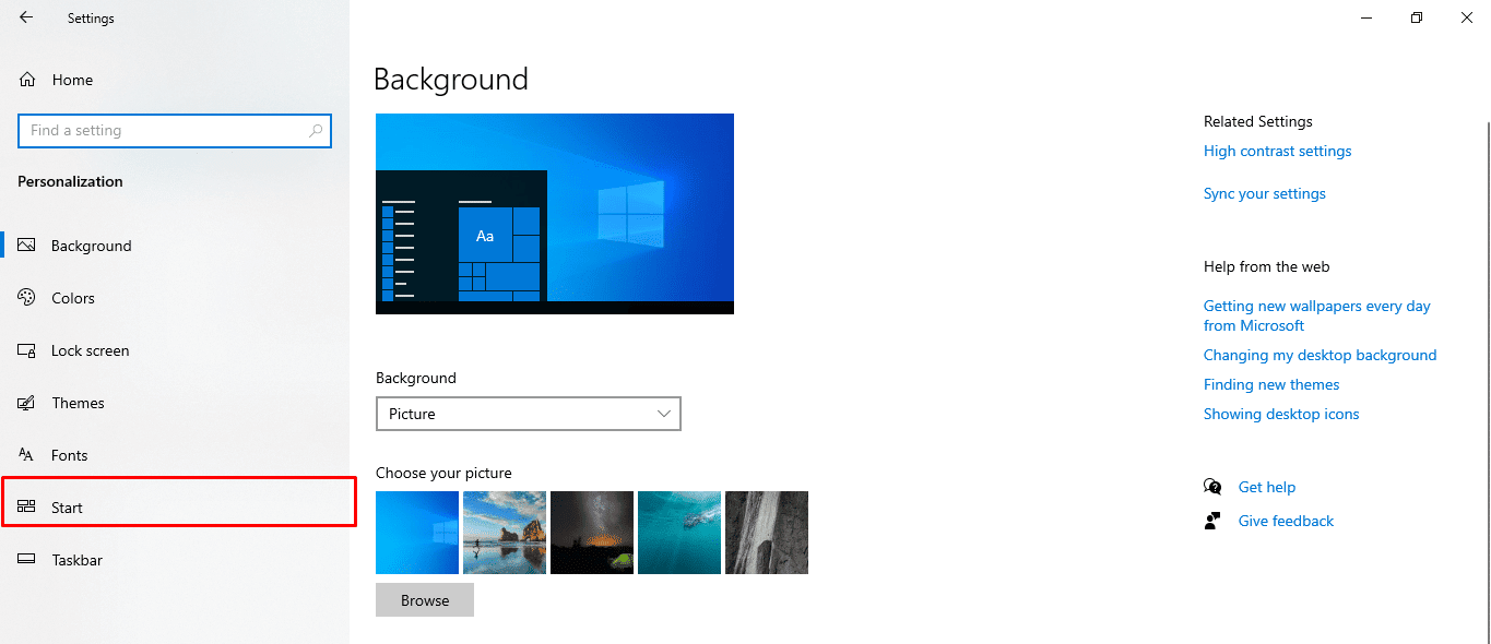 start menu windows